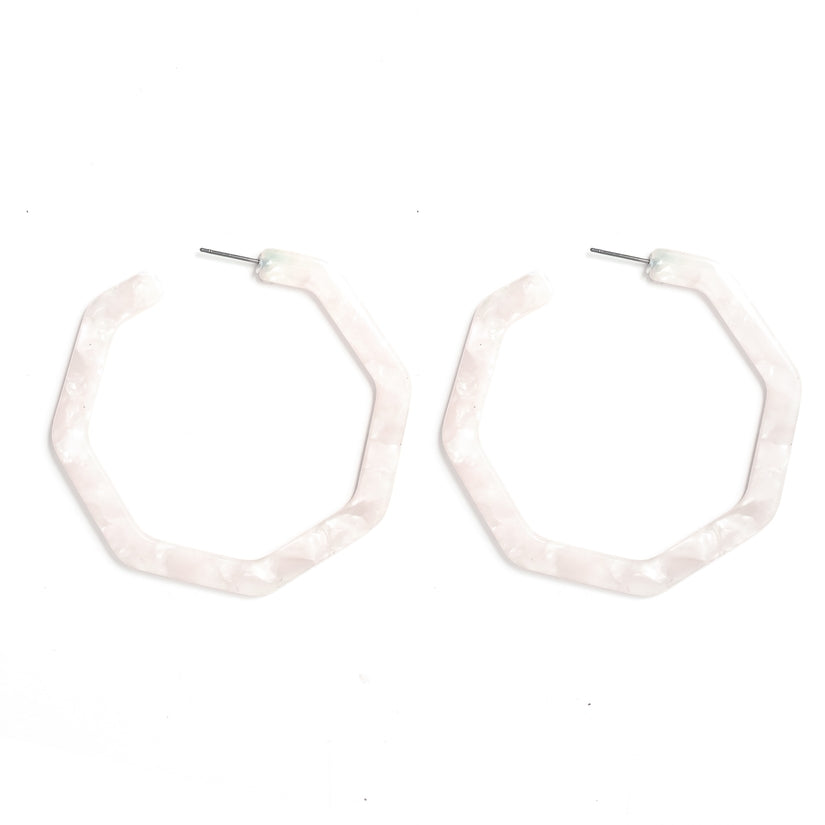 White Marble Acrylic Octagon Hoop Earring