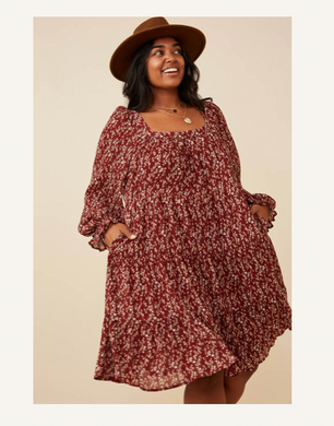 Curvy Burgundy Square Neck Dress