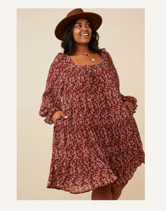 Curvy Burgundy Square Neck Dress