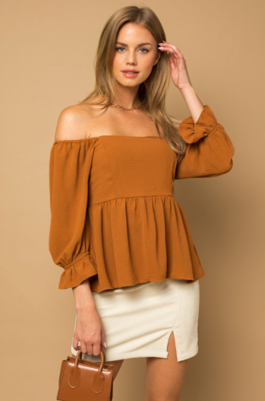Camel Smocked Top