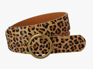 Curvy Leopard Circle Buckle Leather Belt