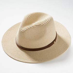 Leather Strap Metal Stud Straw Panama Hat
